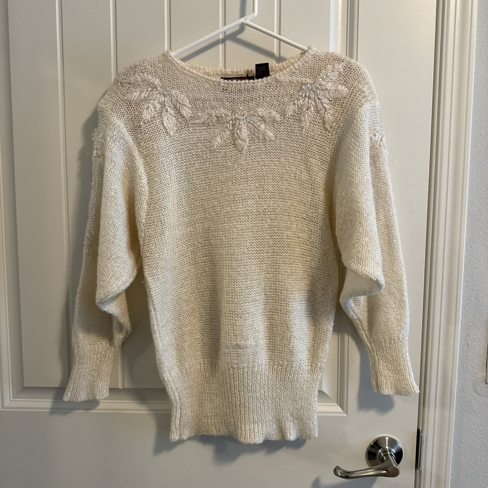 Vintage Ginenne Women’s White Beaded Sweater